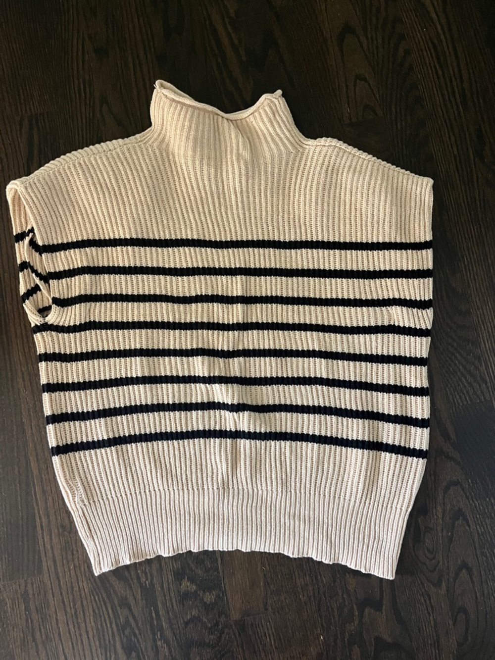 Boutique Cream and Black Striped Turtleneck sleeveless Sweater